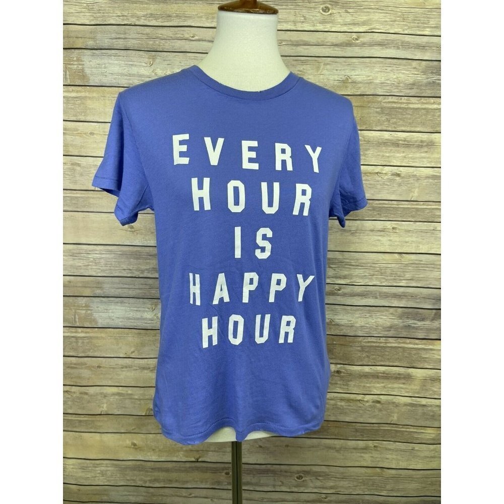 Wildfox Women’s Xs Nwt Every Hour Is Happy Hour Always Happy Keke Tee Baja Blue